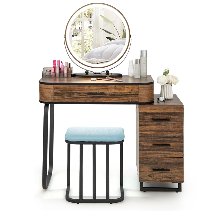 Vanity Table Set with 3-Color Lighted Swivel Touch Screen Mirror, Dressing Table Set with Human Body Induction