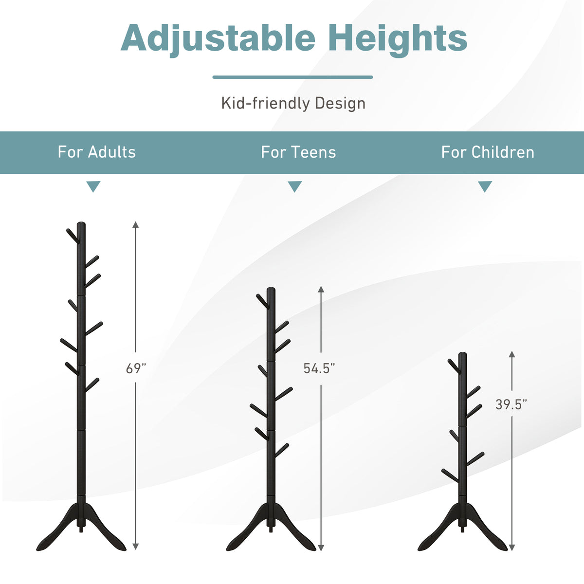 Coat Rack Freestanding, Wooden Entryway Coat Tree Hanger with 8 Hooks and 4 Sections