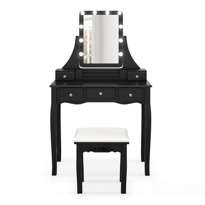 Vanity Table Set with Lighted Rotatable Mirror, Makeup Table with 3-Color Lights