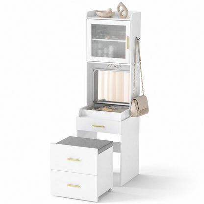 3-in-1 Vanity Desk with Flip Top Mirror, Hidden Rolling Chair, Charging Station