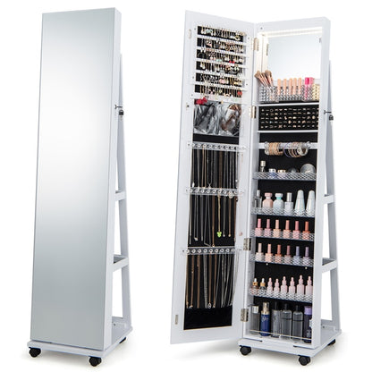 Jewelry Cabinet with Full Length Mirror, Lockable Jewelry Storage Organizer with Wheels