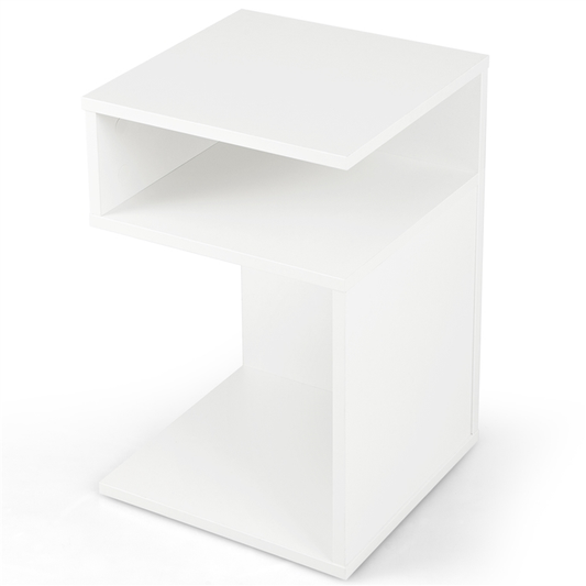 S-Shaped End Table, Sofa Side Table with 2 Open Compartments, Modern Nightstand