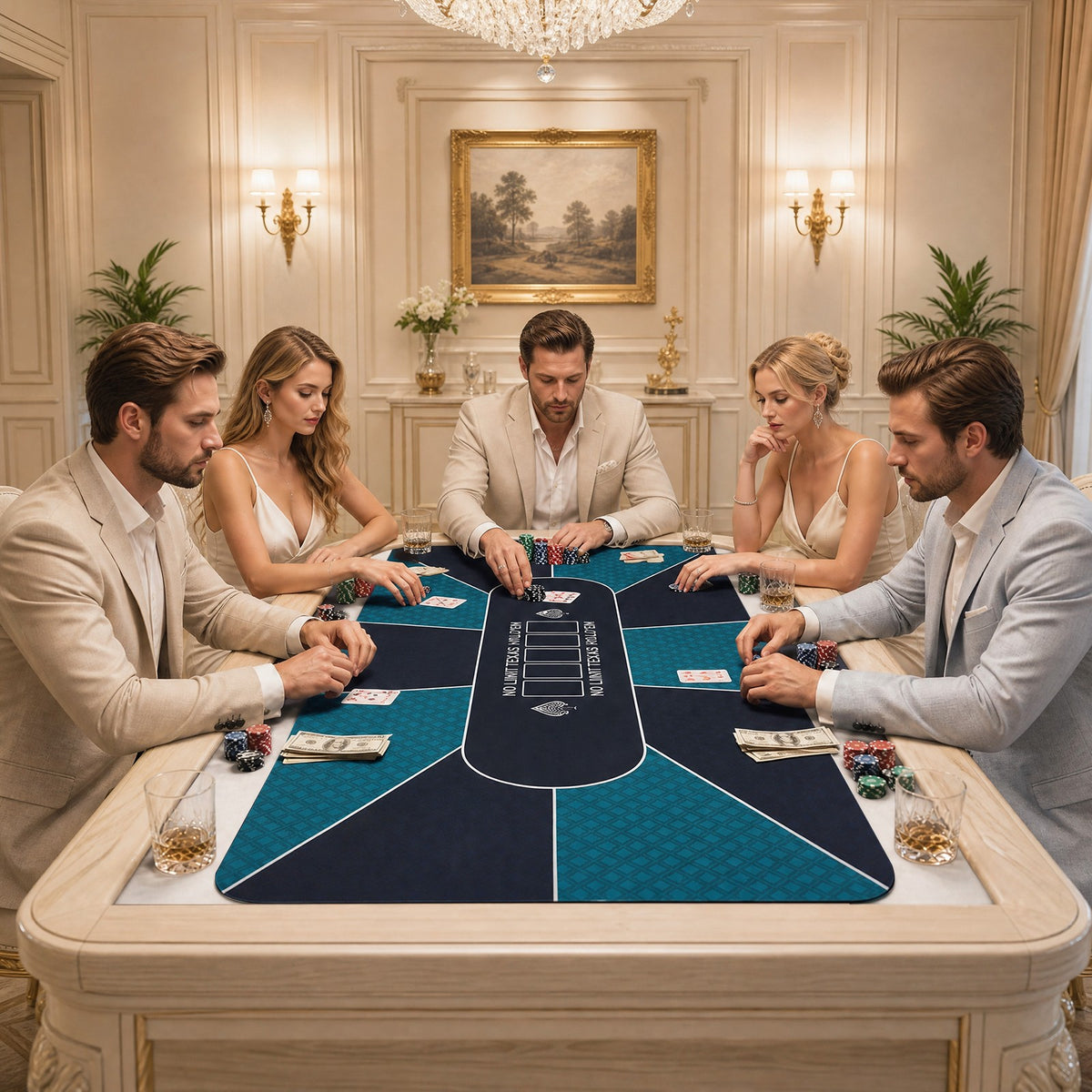 70 x 35 Inch Poker Table Mat for 10 Players, Portable Texas Hold’em Poker Table Top with Non-slip Rubber Backing