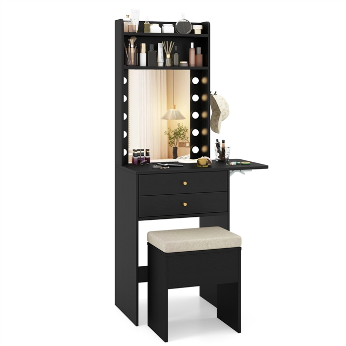Small Makeup Vanity Set with Mirror and Lights, Modern Compact Vanity Desk Set with Charging Station