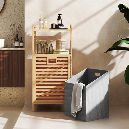 Tilt-out Laundry Hamper with 2-Tier Shelves, Bamboo Laundry Baskets Organizer with Removable & Foldable Fabric Liner