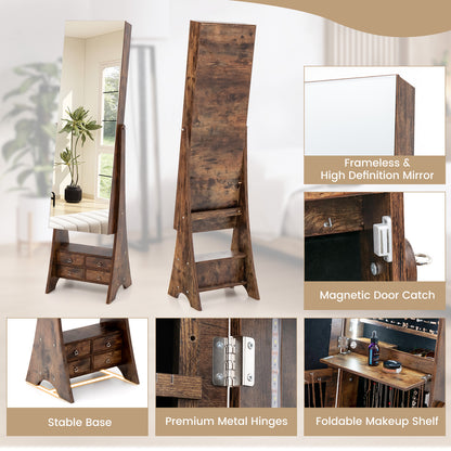 Jewelry Cabinet Freestanding, LED Lighted Jewelry Armoire with Full-length Frameless Mirror
