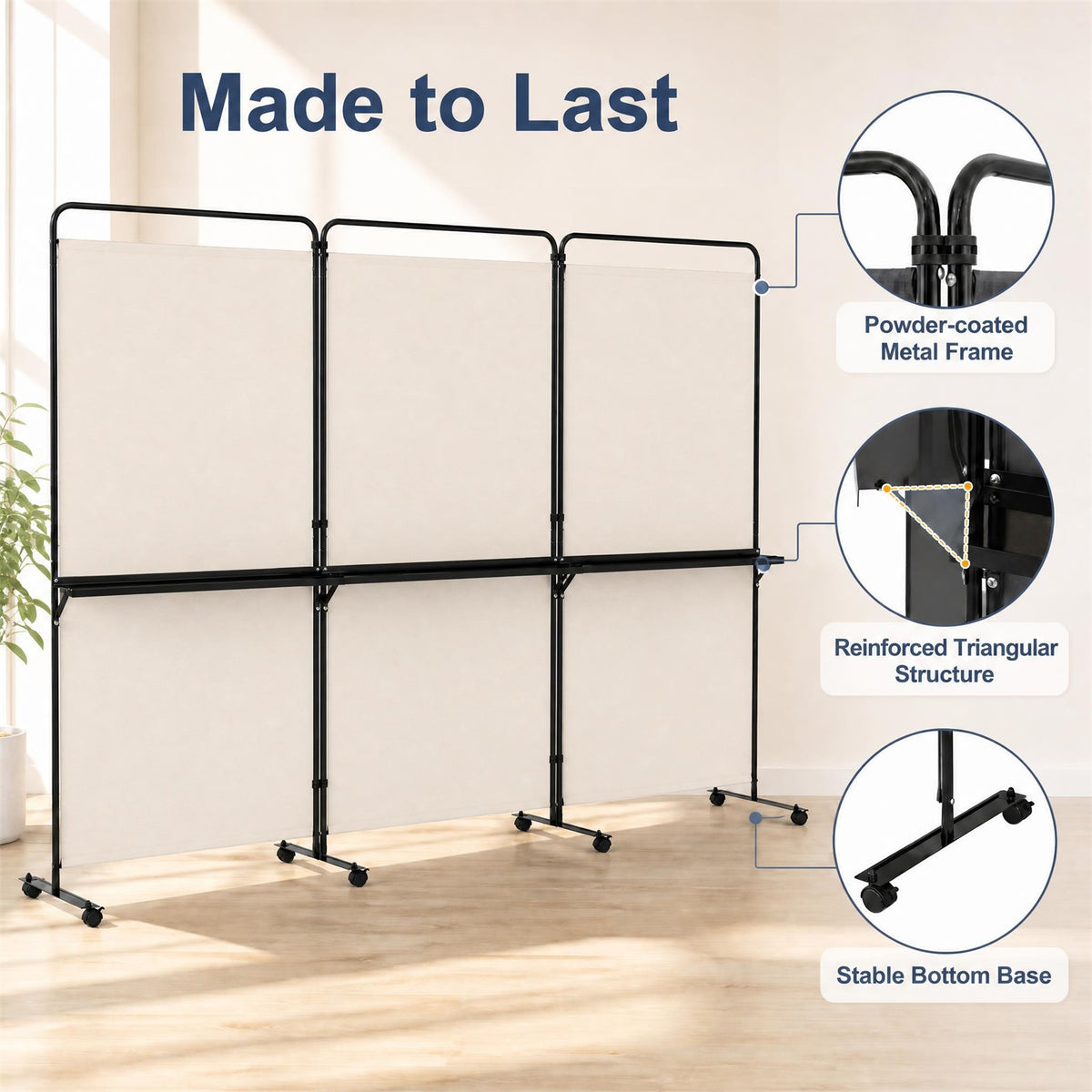 3 Panel Room Divider with Storage Shelves, 6FT Folding Privacy Screen with Lockable Wheels