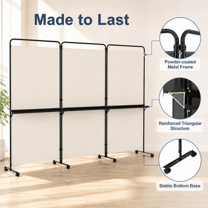 3 Panel Room Divider with Storage Shelves, 6FT Folding Privacy Screen with Lockable Wheels