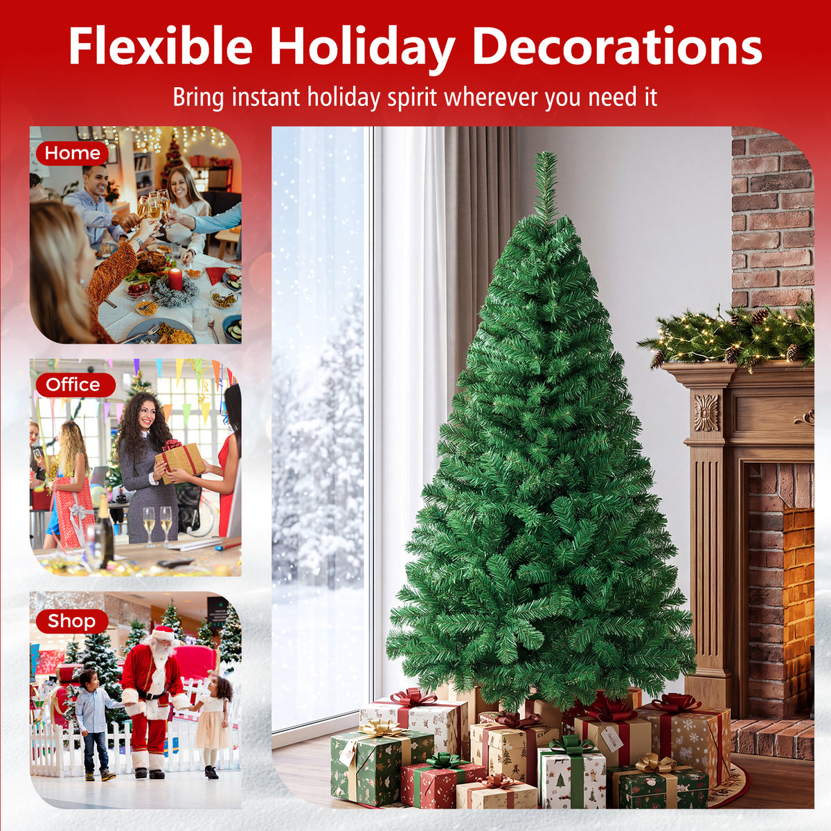 5FT PVC Artificial Green Christmas Tree Home Holiday Décor with Metal Stand 350 Branches Holiday Indoor Decoration