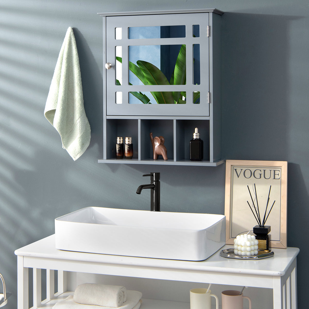 Bathroom Medicine Cabinet with Mirror, Wall Mounted Hanging Storage Organizer with Adjustable Shelf