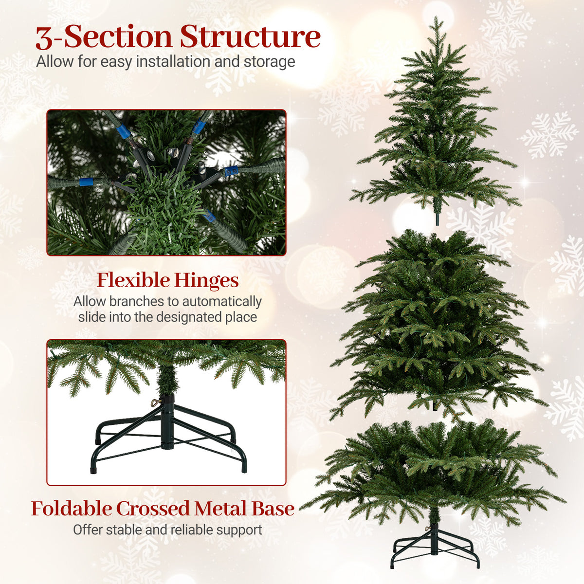 6FT/7.5FT/8FT Pre-lit Artificial Christmas Tree, Hinged Xmas Tree with 1195 Branch Tips