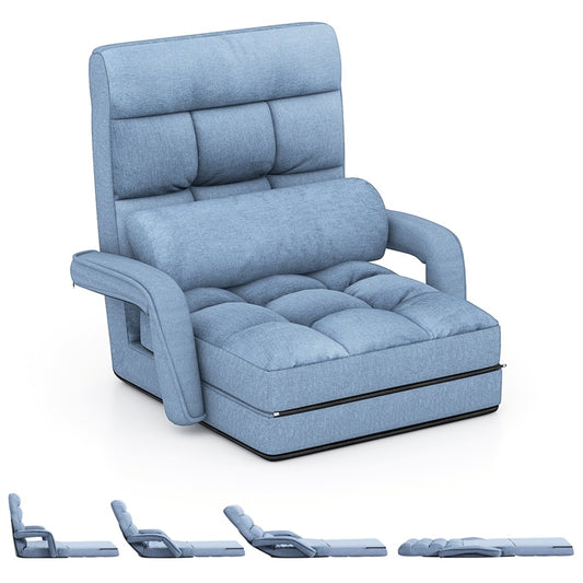 Adjustable Folding Massage Lazy Sofa, Floor Chair Sofa, Padded Gaming Chair with Armrests and Pillow