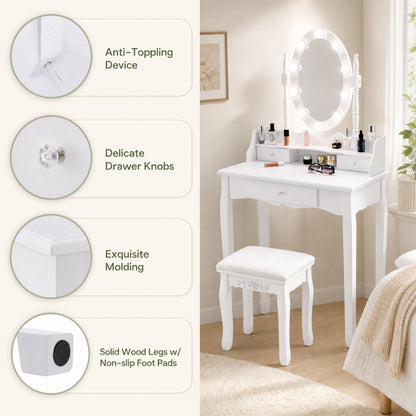 Vanity Table Set with Rotatable Mirror, Makeup Vanity Desk with 3-Color Dimmable LED Lights
