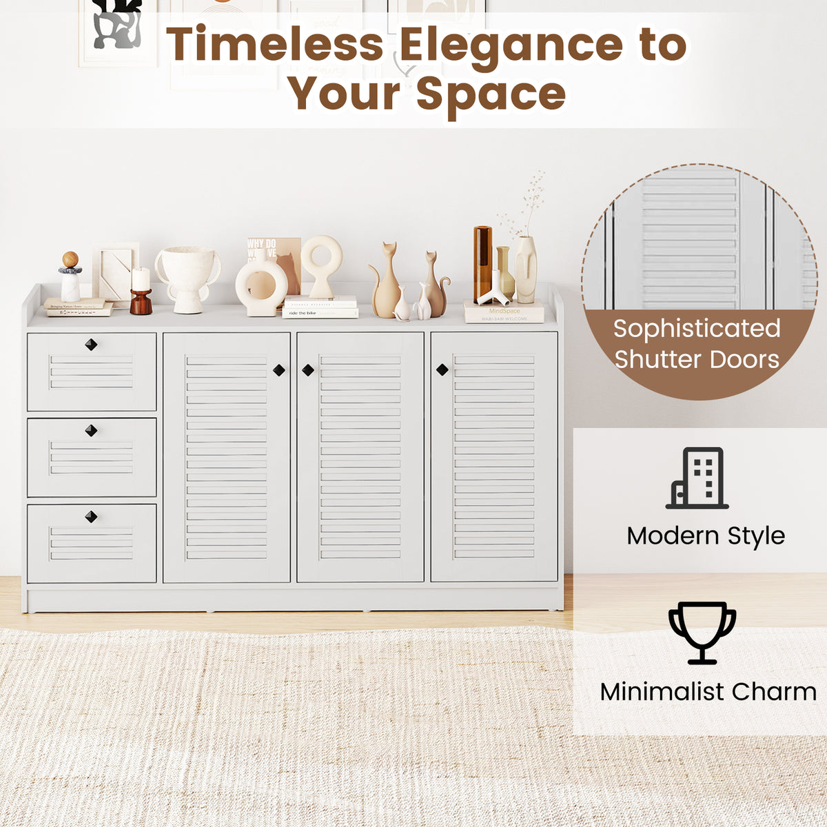 63” Buffet Cabinet with Storage, Large Sideboard with 3 Doors & 3 Drawers