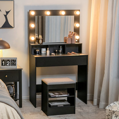 Vanity Table Set with Lighted Mirror, Makeup Dressing Desk with LED Lights