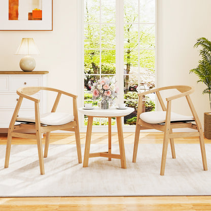 Bamboo Accent Chair, Mid-Century Modern Armchair with Padded Seat, Curved Backrest and Wrap-Around Armrest