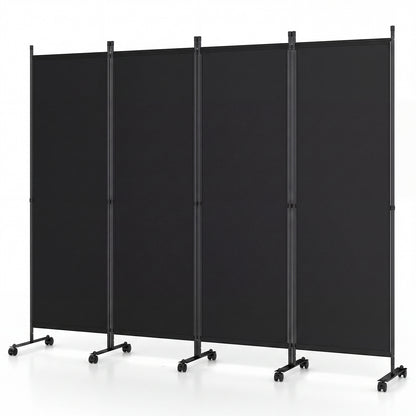 4 Panel Folding Room Divider, 6FT Rolling Privacy Screen with Lockable Wheels