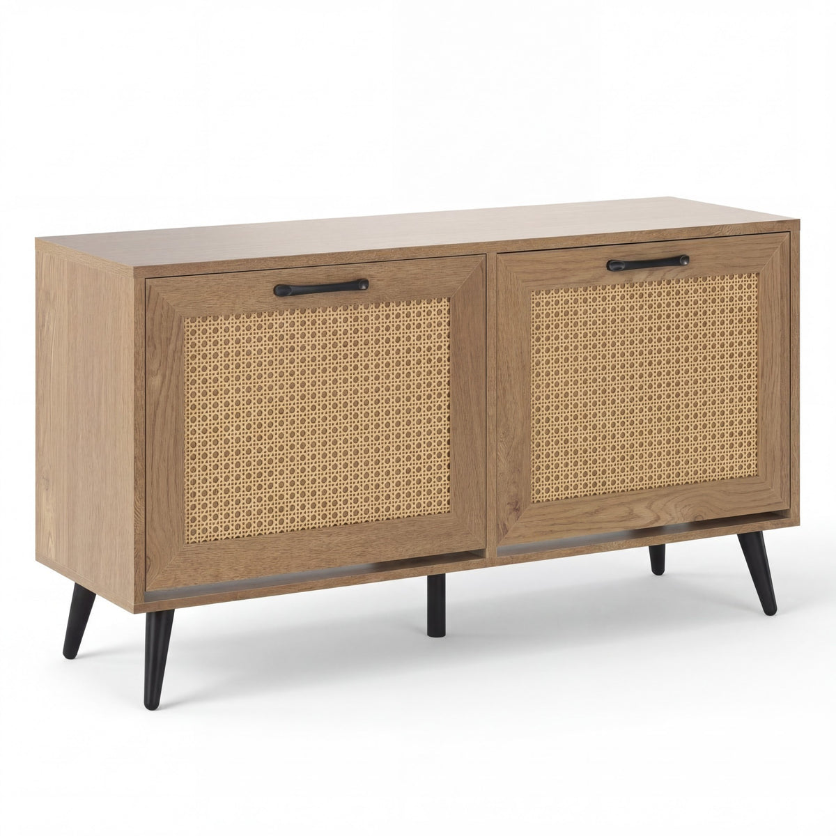 Rattan Shoe Storage Cabinet with 2 Flip Drawers, Hidden Shoe Storage Organizer with Adjustable Shelves and Metal Legs