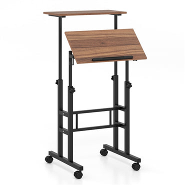Mobile Standing Desk, Height Adjustable Stand Up Computer Workstation, 2 Split Tops