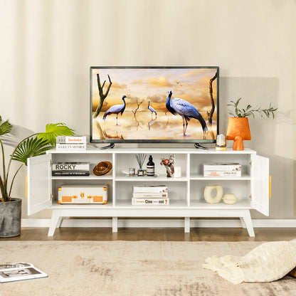 Rattan TV Stand for TVs up to 65 Inch, Modern Entertainment Center with Storage Cabinet