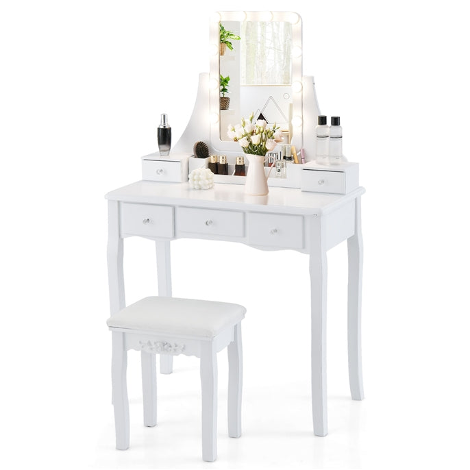 Vanity Table Set with Lighted Rotatable Mirror, Makeup Table with 3-Color Lights