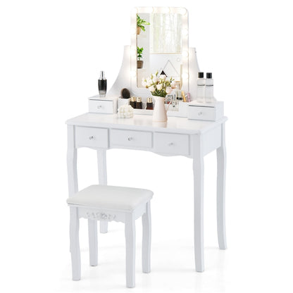 Vanity Table Set with Lighted Rotatable Mirror, Makeup Table with 3-Color Lights