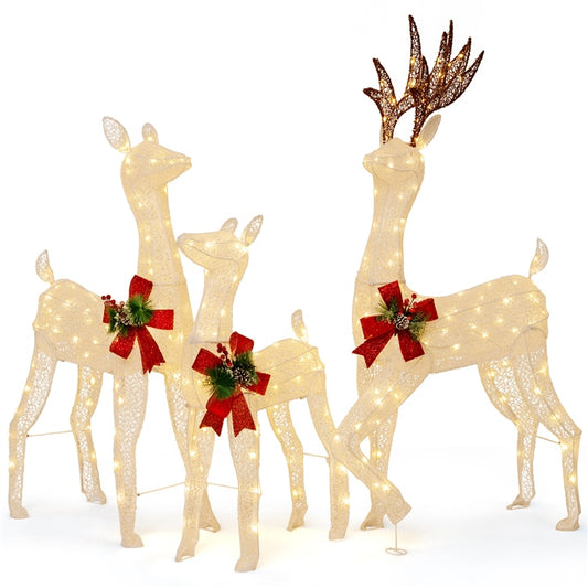 3-Piece Lighted Christmas Reindeer Family Set, Indoor Outdoor Christmas Decoration with 230 Warm Color Lights