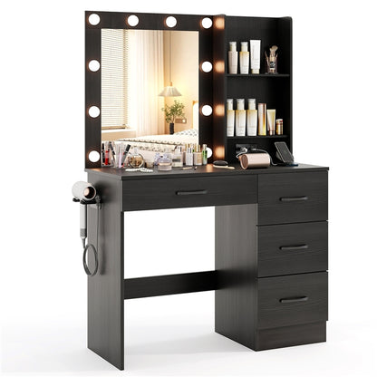 Makeup Vanity Desk with Lights, Modern Dressing Table with Charging Station