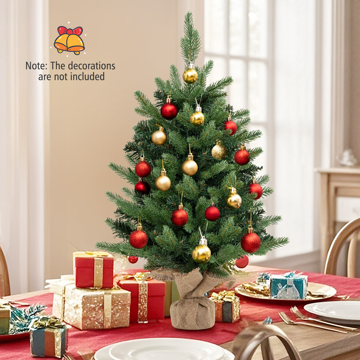 2FT Pre-Lit Artificial Mini Christmas Tree, Small Tabletop Xmas Fir Tree with 234 Branch Tips