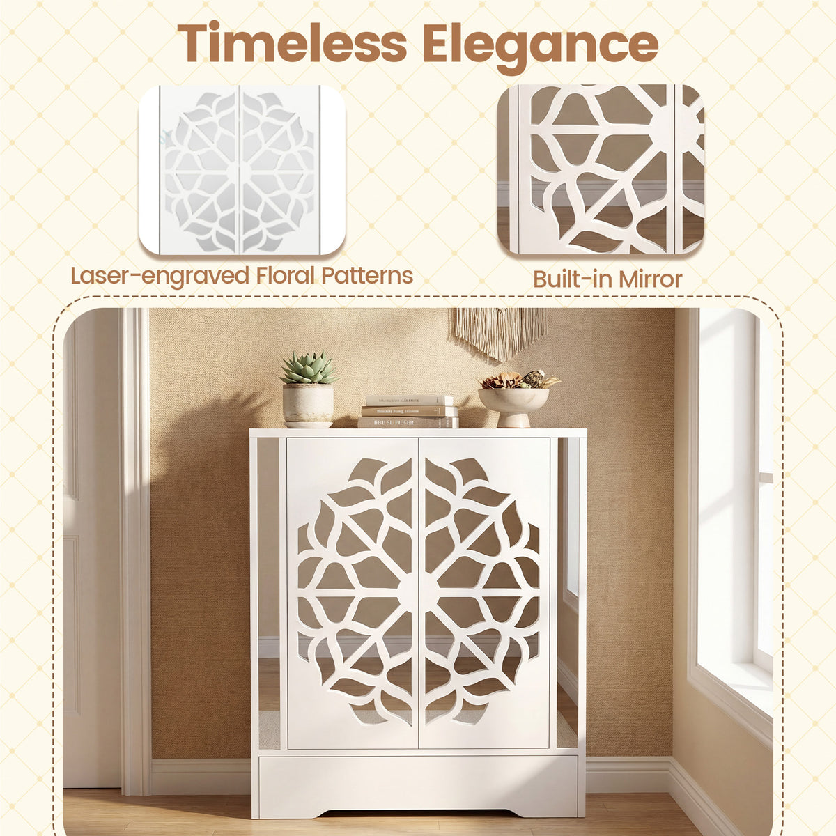 Shoe Storage Cabinet, 4-Tier Mirrored Shoe Cabinet with Doors and Bottom Drawer