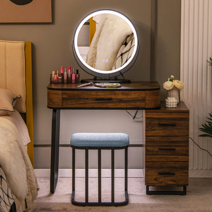 Vanity Table Set with 3-Color Lighted Swivel Touch Screen Mirror, Dressing Table Set with Human Body Induction