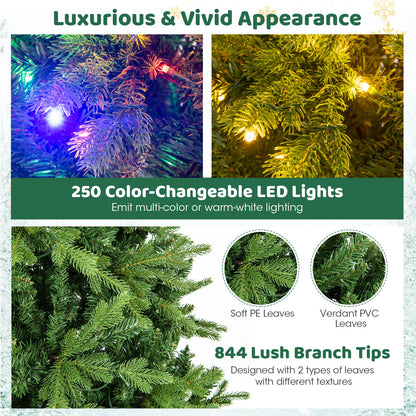 5FT Prelit Artificial Christmas Tree, Hinged Christmas Tree with 250 LED Lights