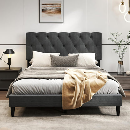 Modern Queen/Full/Twin Size Upholstered Platform Bed Frame with Diamond Tufting Headboard