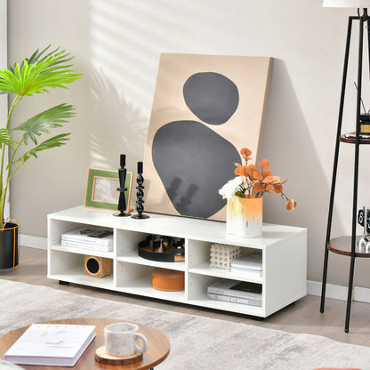6-Cubby TV Stand for TVs up to 50 Inches, White TV Console Table with Adjustable Shelves