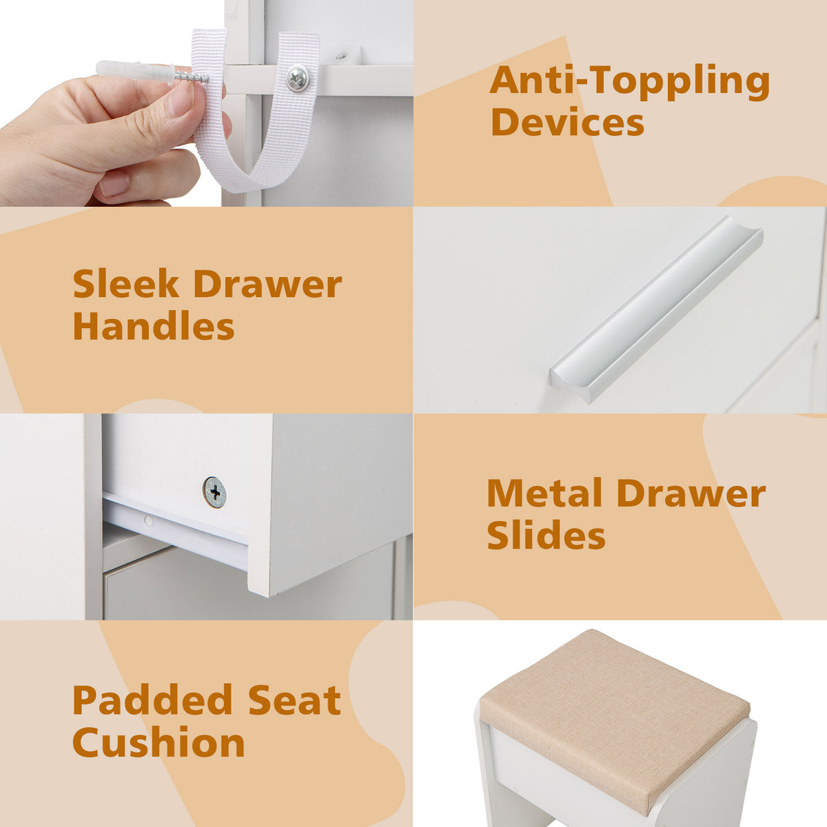 Makeup Vanity Set with Mirror and Lights, Large Dressing Table Set with Charging Station