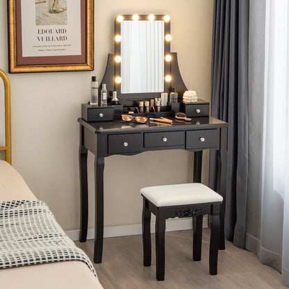 Vanity Table Set with Lighted Rotatable Mirror, Makeup Table with 3-Color Lights