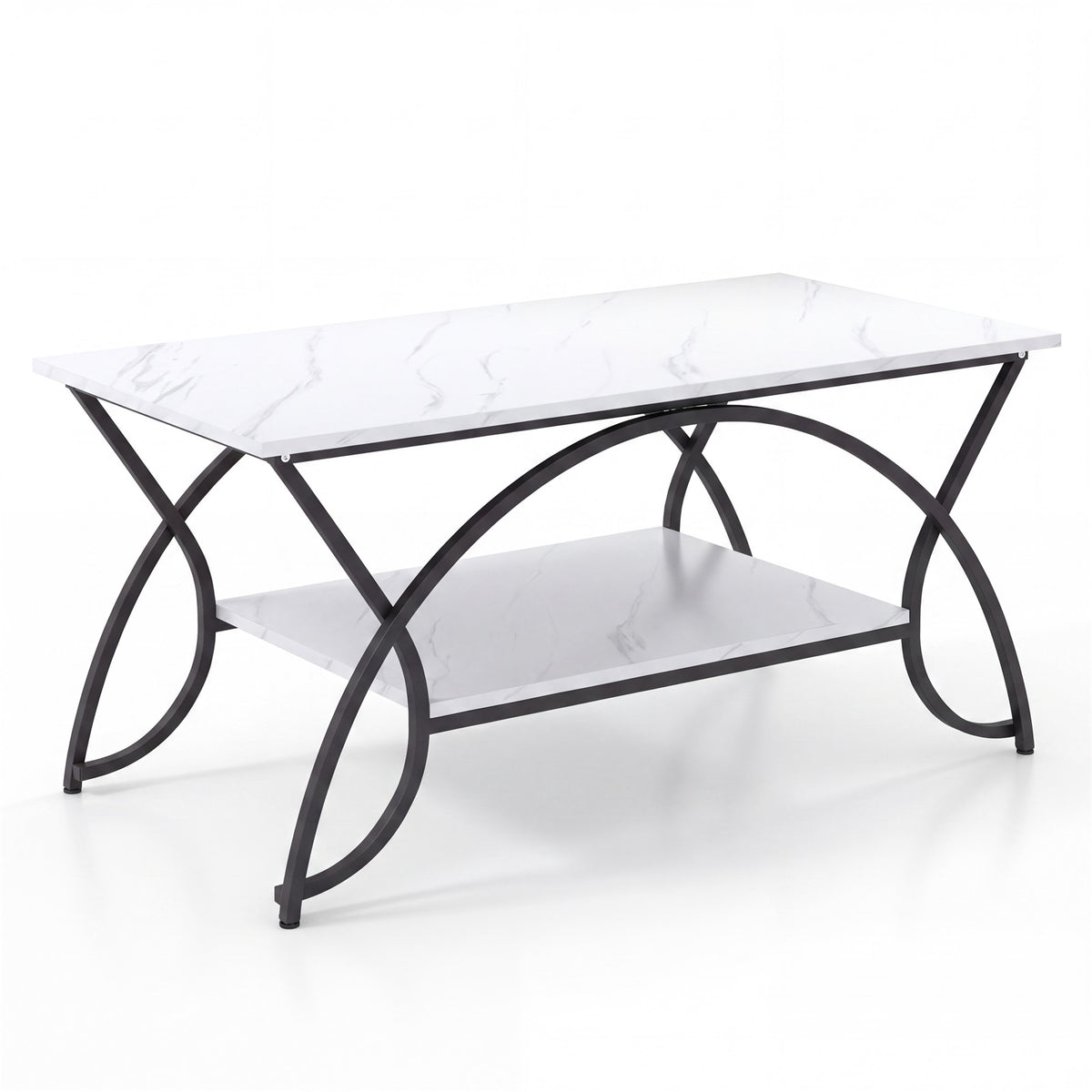 Industrial Coffee Table, 2-Tier Rectangular Center Table with Storage Shelf