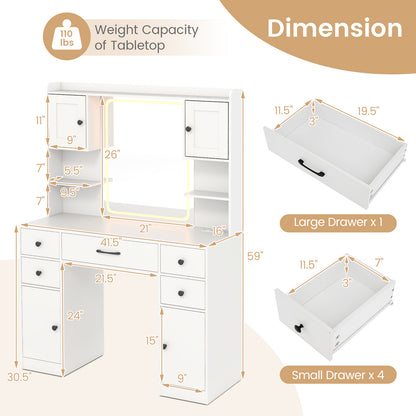 Makeup Vanity Desk with Mirror and Lights, Dressing Table with Charging Station