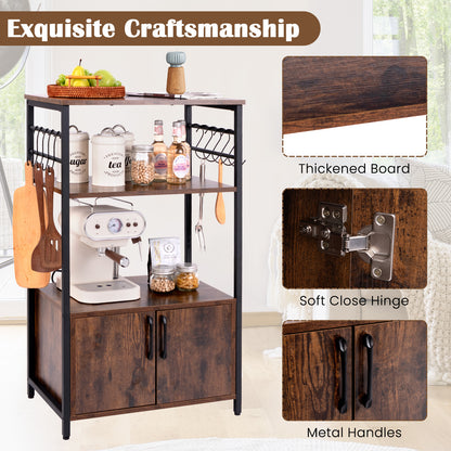 Kitchen Baker's Rack with Cabinet, 3-Tier Pantry Cabinet with 2 Open Shelves