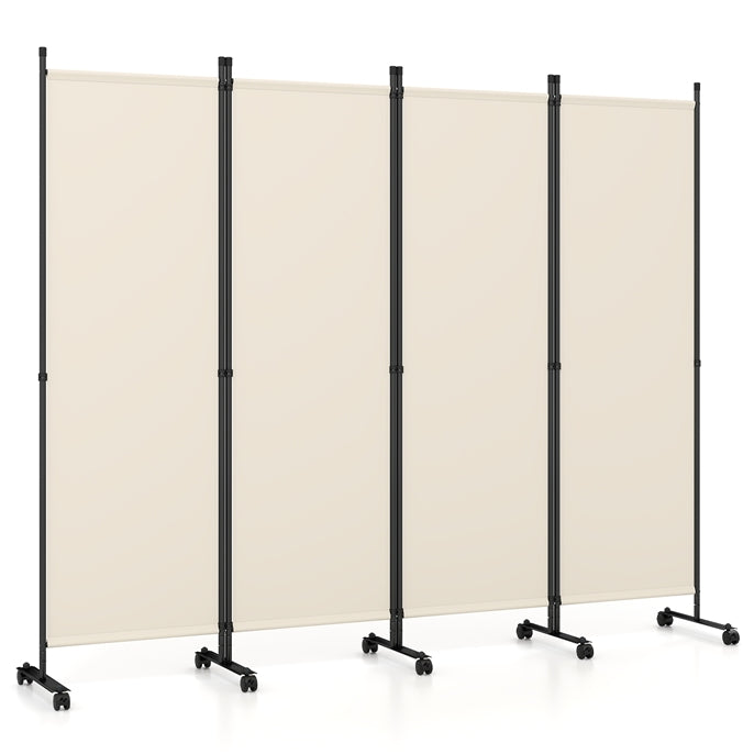 4 Panel Folding Room Divider, 6FT Rolling Privacy Screen with Lockable Wheels
