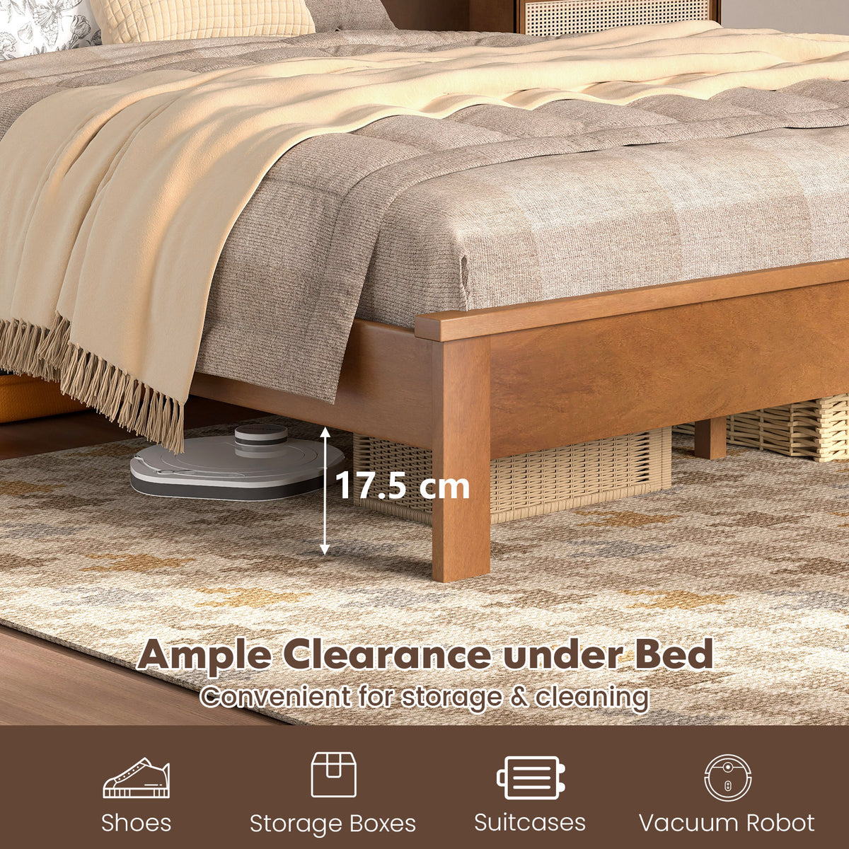 Twin Size Wood Bed Frame, Mid-Century Modern Platform Bed with Headboard