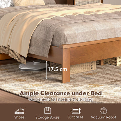 Twin Size Wood Bed Frame, Mid-Century Modern Platform Bed with Headboard