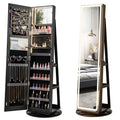 360° Swivel Jewelry Cabinet Armoire with Full Length Mirror, Standing Jewelry Storage Organizer with Rear Storage Shelves