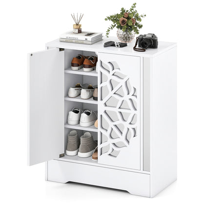Shoe Storage Cabinet, 4-Tier Mirrored Shoe Cabinet with Doors and Bottom Drawer
