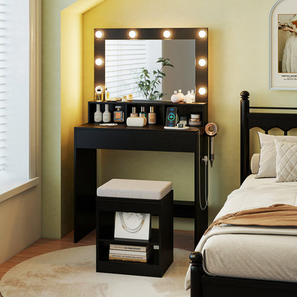 Vanity Table Set with Lighted Mirror, Makeup Dressing Desk with LED Lights