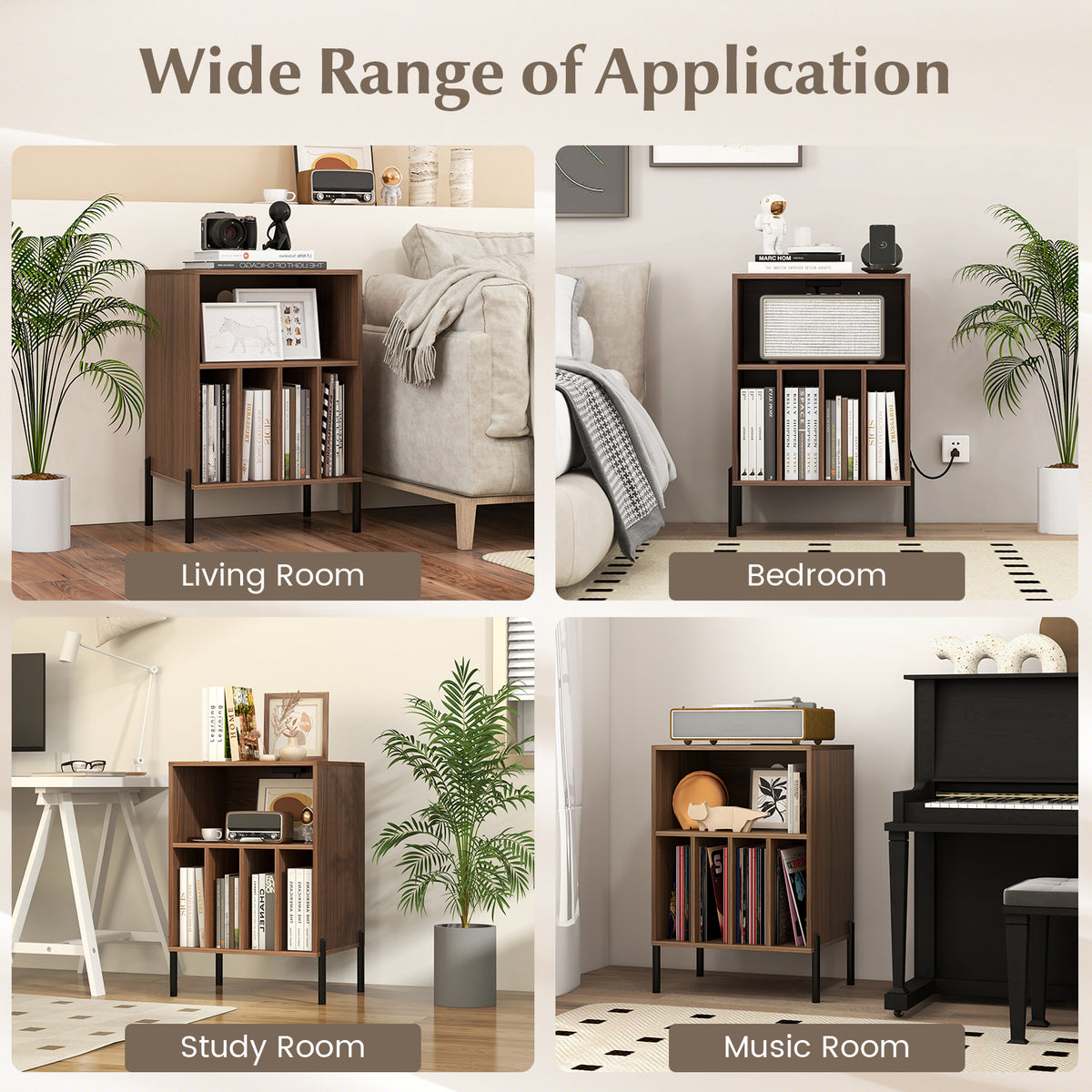 Record Player Stand with Charging Station, Turntable Stand Holds Up to 150 Albums