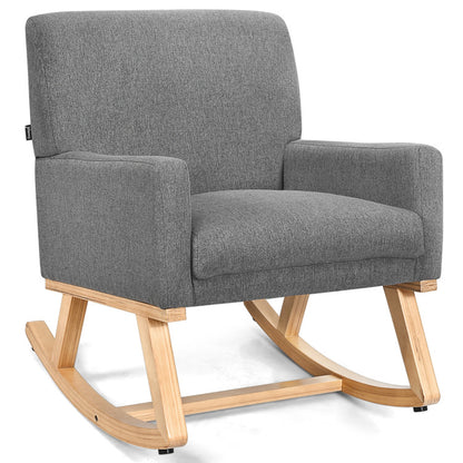 Goflame Upholstered Rocking Chair with Fabric Padded Seat and Solid Wood Base