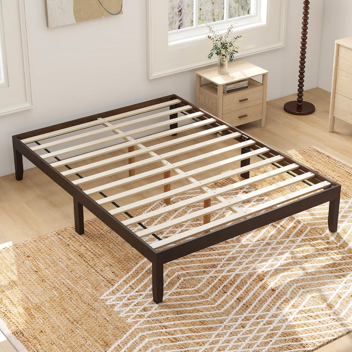 Goflame 14 Inch Twin Wood Platform Bed Frame, Minimalist Twin Bed Frame with Wooden Slats Support & Rubber Wood Legs