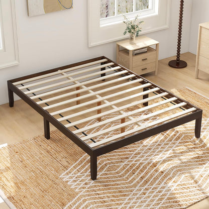 Goflame 14 Inch Twin Wood Platform Bed Frame, Minimalist Twin Bed Frame with Wooden Slats Support & Rubber Wood Legs