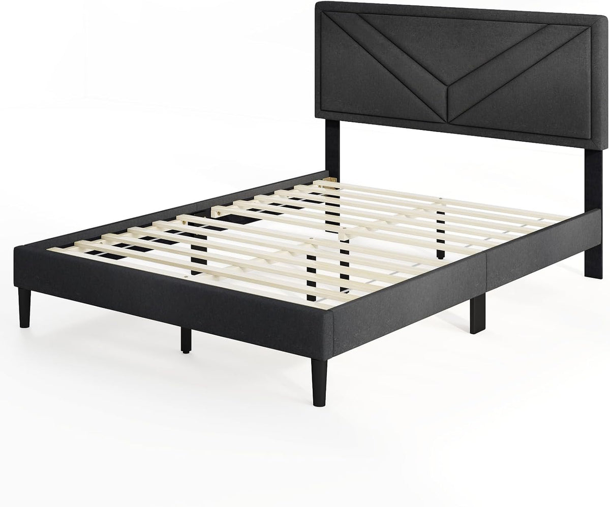 Queen/Full/Twin Size Upholstered Platform Bed Frame with Diagonal Channel Tufted Headboard